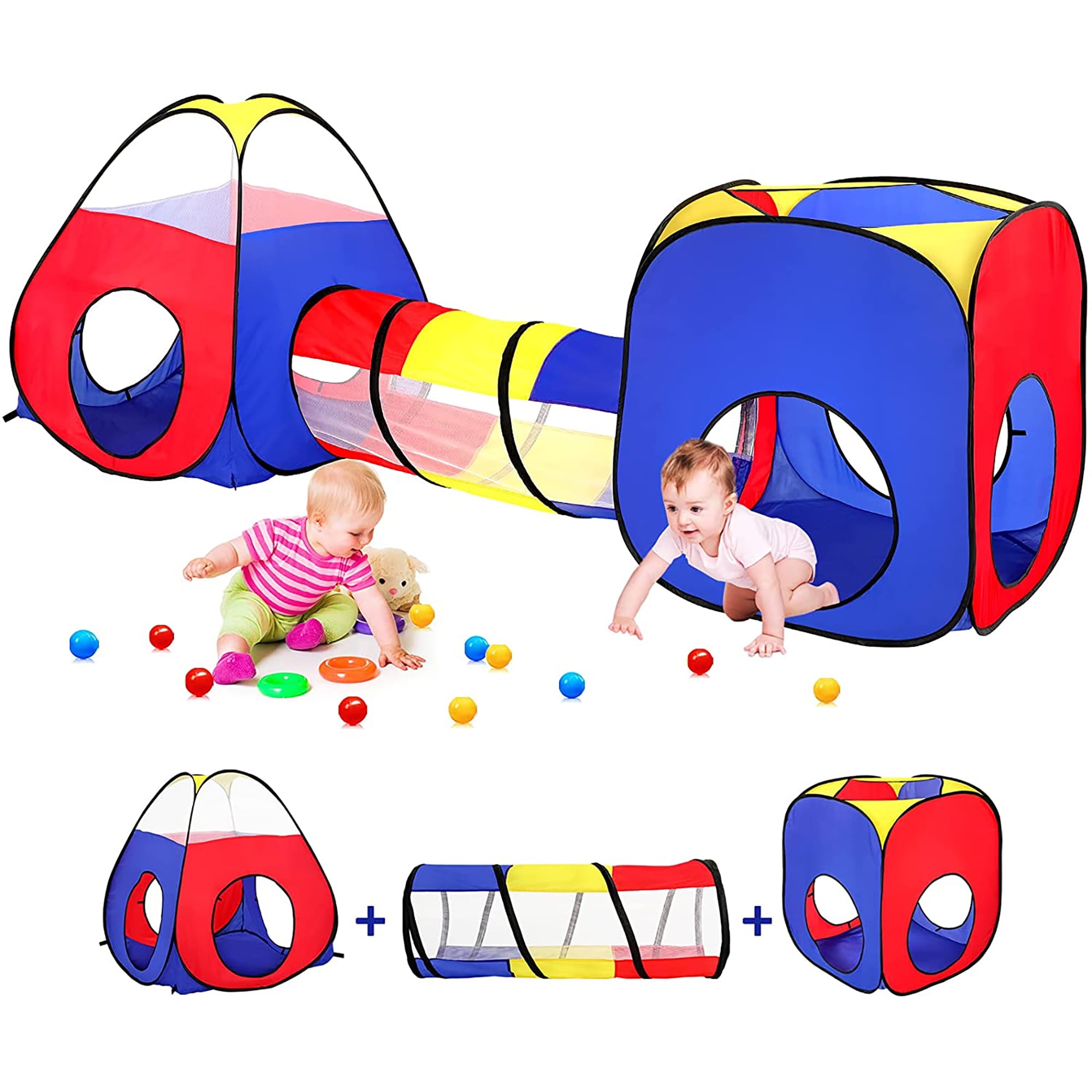 3pc Baby Ball Pit for Toddlers with Kids Tent & Pop up Tunnel Boys