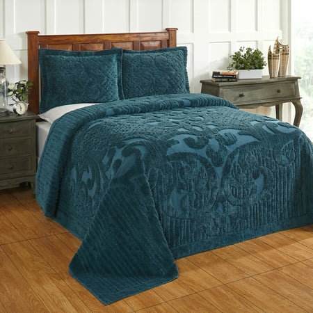 Better Trends 3 Piece Chenille Bedspread Set for Full/Double Bedspread 100% Cotton Lightweight Bedspread for all Season Ashton Collection (Teal)