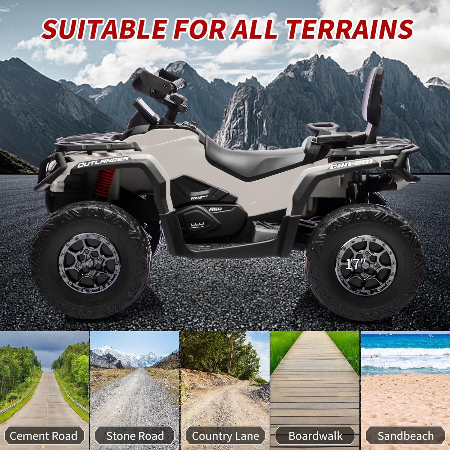 24V Licensed Can-Am Electric ATV for Kids,2 Seater Ride On Car Toy, 4WD Ride On Car with Bluetooth, Led Lights, Leather Seats, and 5 Mph Max Speed