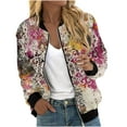 thumbnail image 2 of VINUSLI Womens Floral Printed Bomber Jacket,Women's Bomber Jacket Casual Zip Up Fall Coat Long Sleeve Windbreaker Lightweight Loose Fall Jackets with Pockets Multicolor,S, 2 of 5
