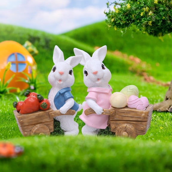 GeBuSn 2Pcs Easter Bunny Figurines Ornaments Cute Rabbit Shape Resin Decoration For Home Garden B