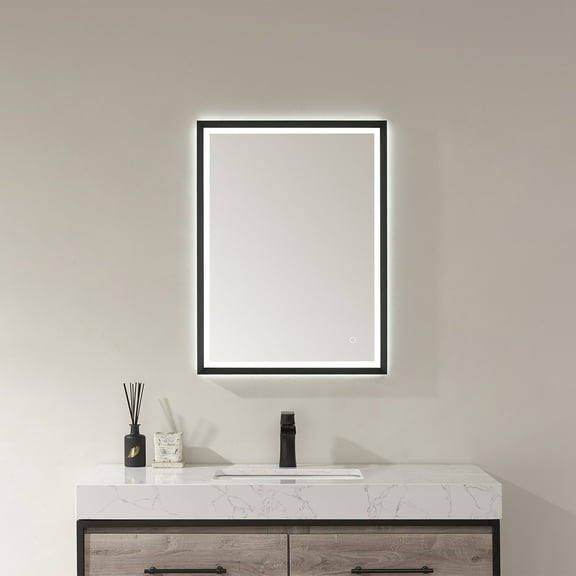 Vinnova Como 24" Rectangle LED Wall Mount Bathroom Vanity Mirror in Black Frame