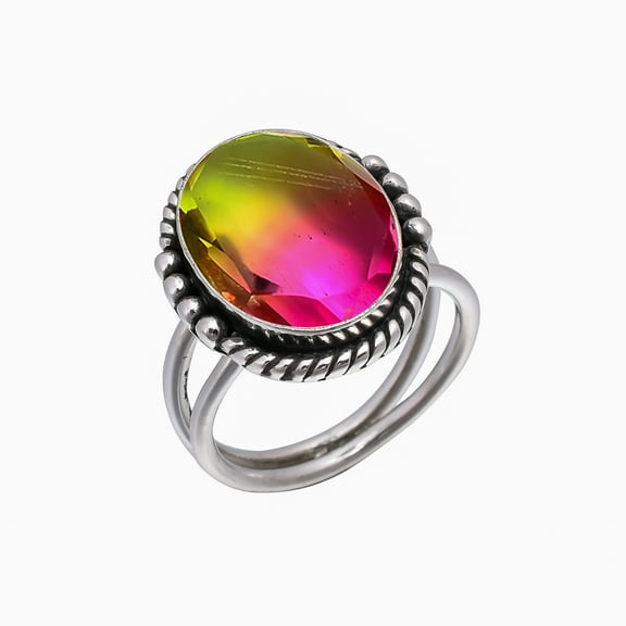 Bi-Colour Tourmaline 925 Sterling Silver Ring, Adjustable Ring, Silver Jewelry Ring, Multi Ring, Oval Ring, Dainty Ring, Handmade Ring, Gemstone Ring,