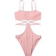 thumbnail image 3 of GHSDFBB Ring Linked Cut-Out One Piece Swimsuit Scoop Neck Lace Up Back Monokini Bathing Suit, 3 of 5