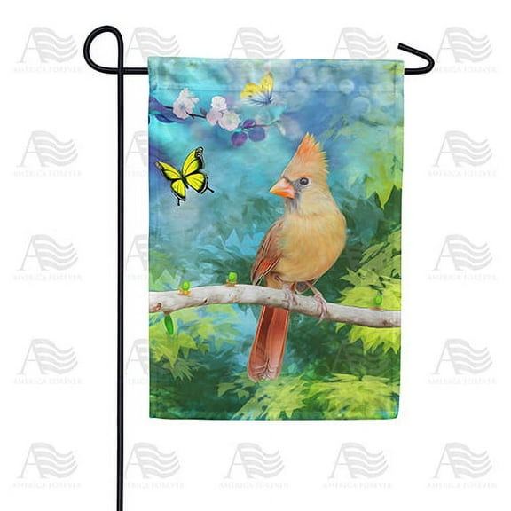 America Forever Spring Cardinal Garden Flag 12.5 x 18 inches Double Sided Bird, Butterflies, Colorful Flower - Seasonal Yard Lawn Outdoor Decorative Forest Garden Flag