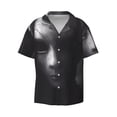 thumbnail image 2 of Lsque Mystical Masked Figure Monochrome print Men's Cuban Collar Short Sleeve Shirt Summer Beachwear Casual Button Down Fashionable Vacation Leisure Shirt-Medium, 2 of 7