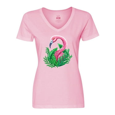 Inktastic Flamingo and Tropical Plants Women's V-Neck T-Shirt