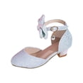 thumbnail image 5 of SERTG Girls Glitter Heel Sandals Kids Princess Dress Shoes Bow Dangling Crystal Adjustable Buckle Ankle Strap Round Toe Low Block Heel Wedding Party Performance Casual Wear Shoes(5-5.5 Years), 5 of 9
