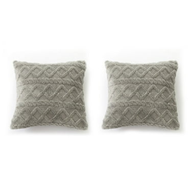 AUQ 2Pcs Throw Pillow Covers 18x18, Decorative Pillow Covers with Soft Plush Fabric, Geometric Design for Sofa and Bed,Grey