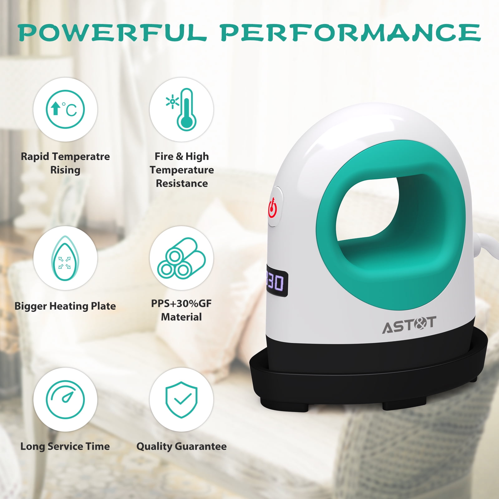 AST&T Mini Heat Press Machine Green, Portable Digital Iron for Shoes, Hats, T Shirts, HTV Vinyl and Small DIY Projects