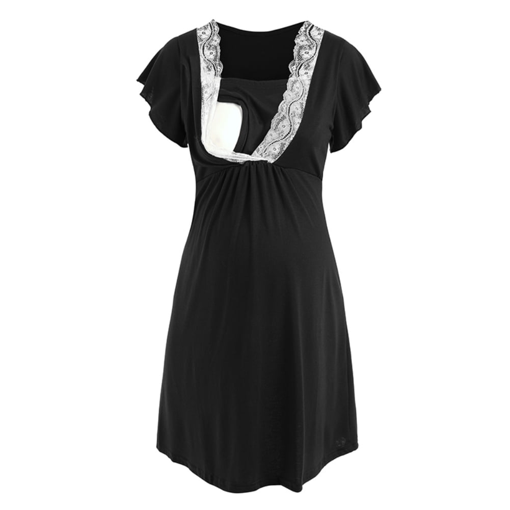 Spdoo Maternity Nursing Nightgown - Black Short Guam