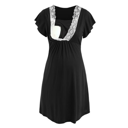 

Spdoo Maternity Nursing Nightgown Womens Short Sleeve Breastfeeding Sleep Dress Black XL