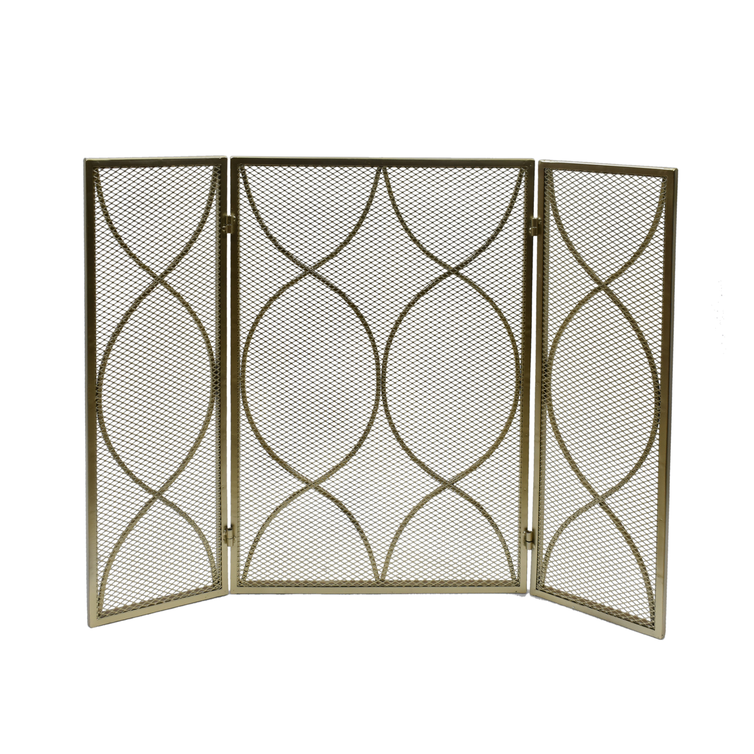 Noble House Quincy Modern Three Panel Iron Firescreen, Gold Finish