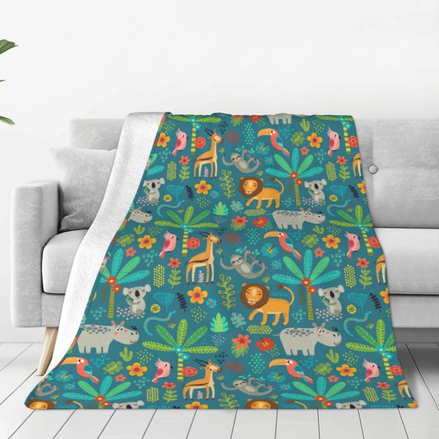 Balery Jungle Animals Manta de Felpa Suave y Acogedora – Cobija de Franela Aterciopelada para Cama, Lavable y Cálida para Sofá, Mascotas, Transpirable-40"x30"