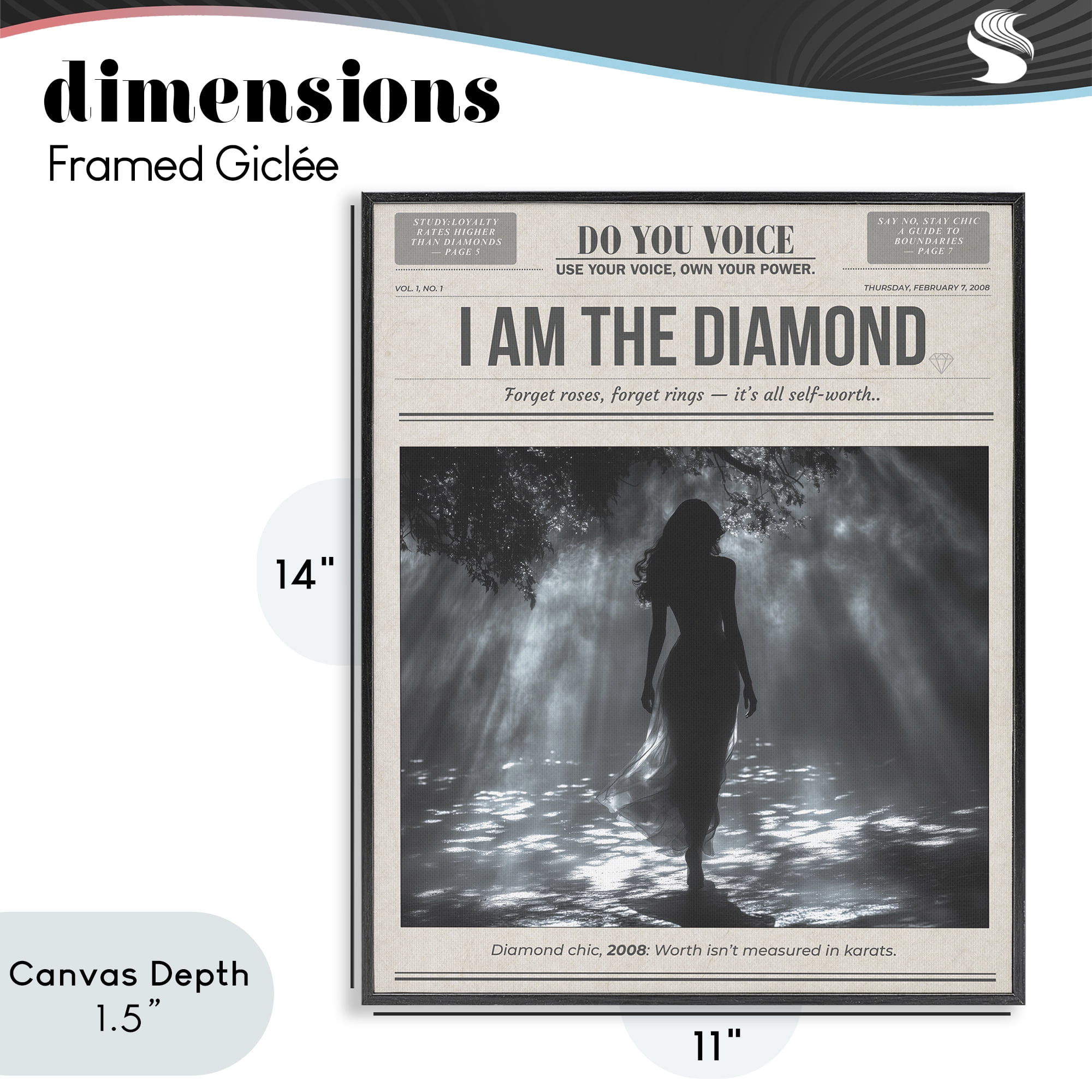 Stupell Industries Diamond Chic Newspaper Black Framed Giclee Art, design by A Barefoot Stylist