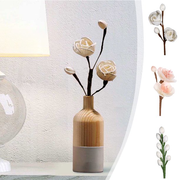 Set de flores difusor de aromaterapia | Decoración de flores secas hechas a mano sin llama | Ramo de simulación de madera de caña | Potenciador de aromas | Oficina en casa Boda DIY | Paquete de 5