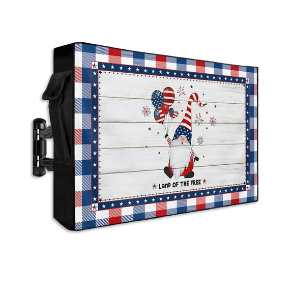 Independence American Gnomes Balloon Outdoor TV Cover 40 to 43 Inch Waterproof, Wooden Stripes Red Blue 600D Oxford TV Covers with Zipper, Outside Flat TV Screen Protector 40"Wx25"Hx4.5"D