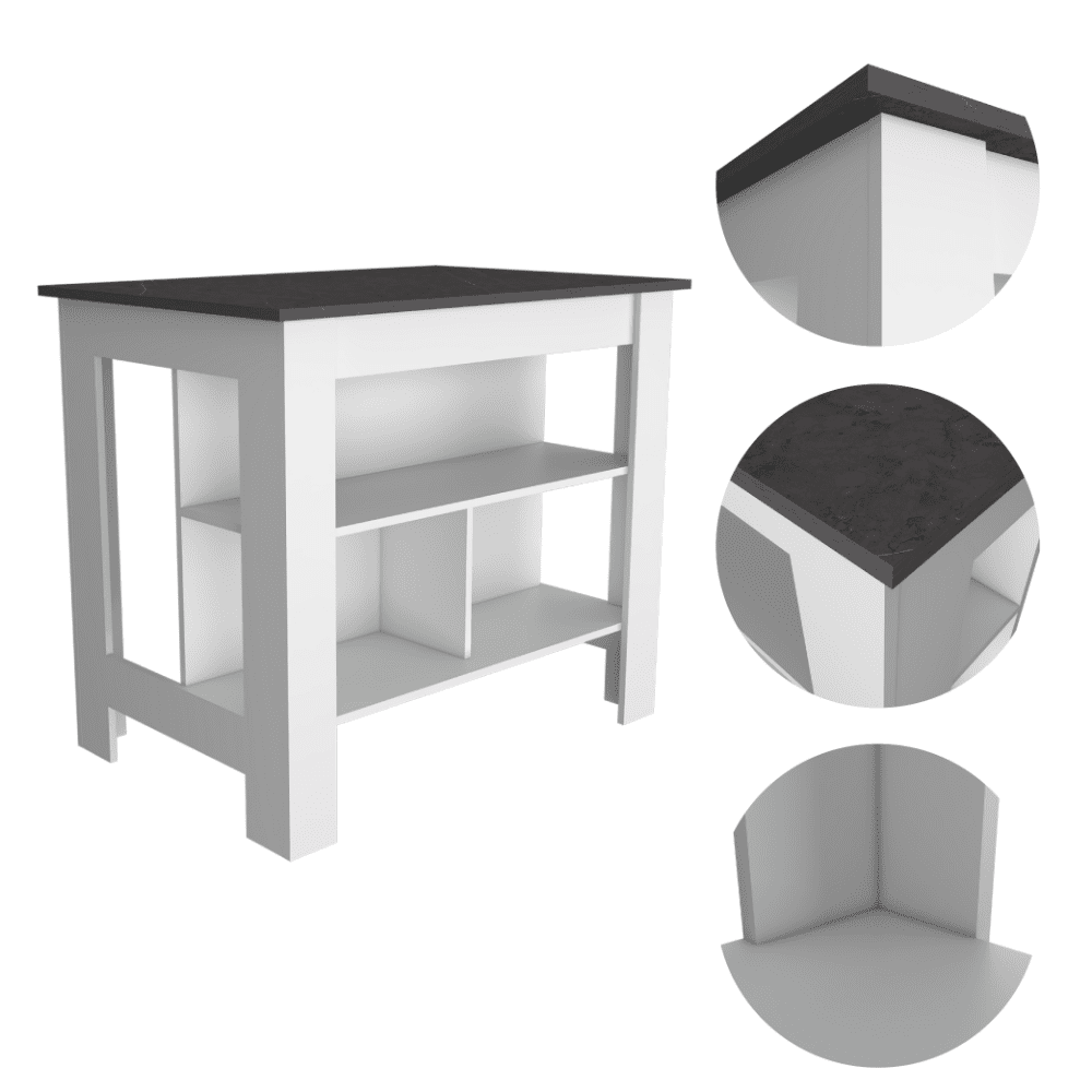 We Have Furniture Kitchen Island Dozza, Three Shelves, White / Onyx Finish