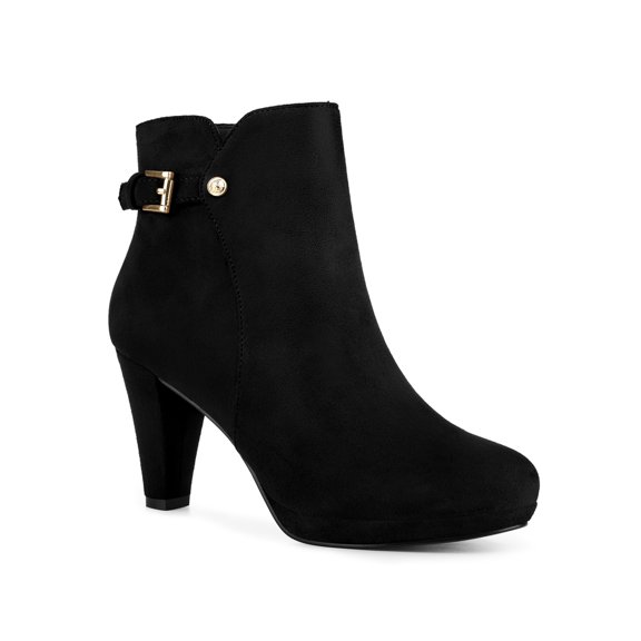 BLISSFUL STEP Women's Block Heel Platform Ankle Boots Black 8