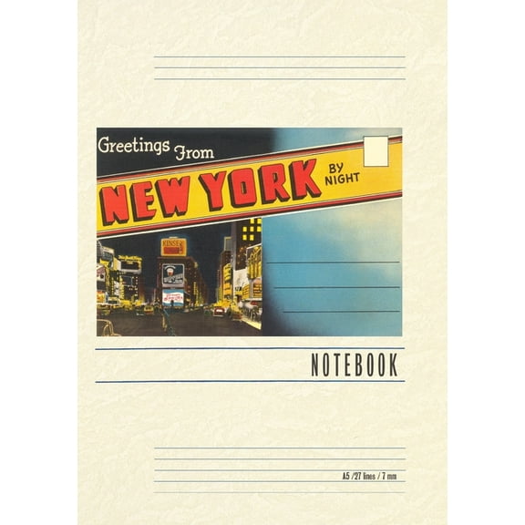 Vintage Lined Notebook Greetings from New York by Night, (Paperback)