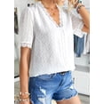 thumbnail image 3 of Asyoly Womens Summer Tops Casual Lace Crochet Swiss Dots V Neck Short Sleeve Shirts Loose Solid Pom Pom Blouses, 3 of 7