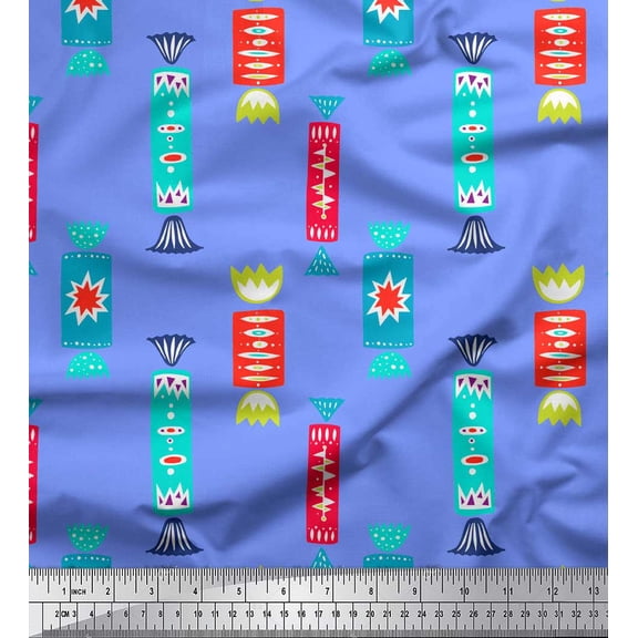 Soimoi Blue Velvet Fabric Candies Food Printed Fabric 1 Yard 58 Inch Wide