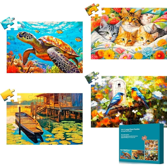 4 Packs 36 Piece Large Jigsaw Puzzles for Elderly Dementia, Alzheimer's Products Activities, Easy Puzzles Cognitive Games Activities for People with Dementia