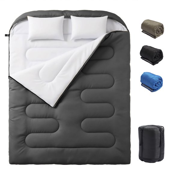SHOUFTW Double Sleeping Bag for Adults, Lightweight Waterproof, Machine Washable for Camping Hiking Backpacking, Black