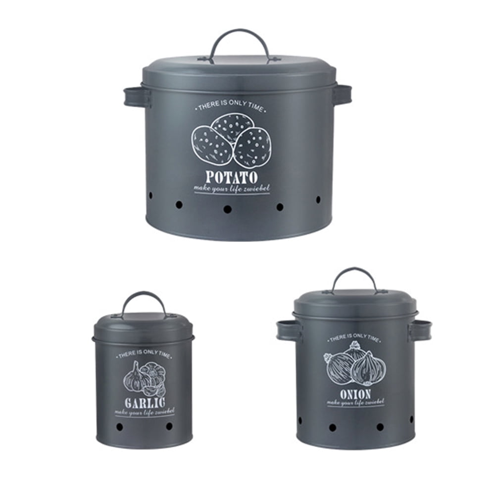 Potato Storage Bin Onion Garlic Kitchen Container Bucket Keeper Vegetable Tin Metal Pantry
