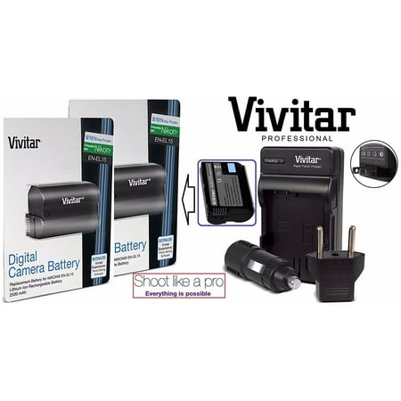 2-Pcs Super Capacity EN-EL15 Battery & Rapid Charger for Nikon D7500 D500