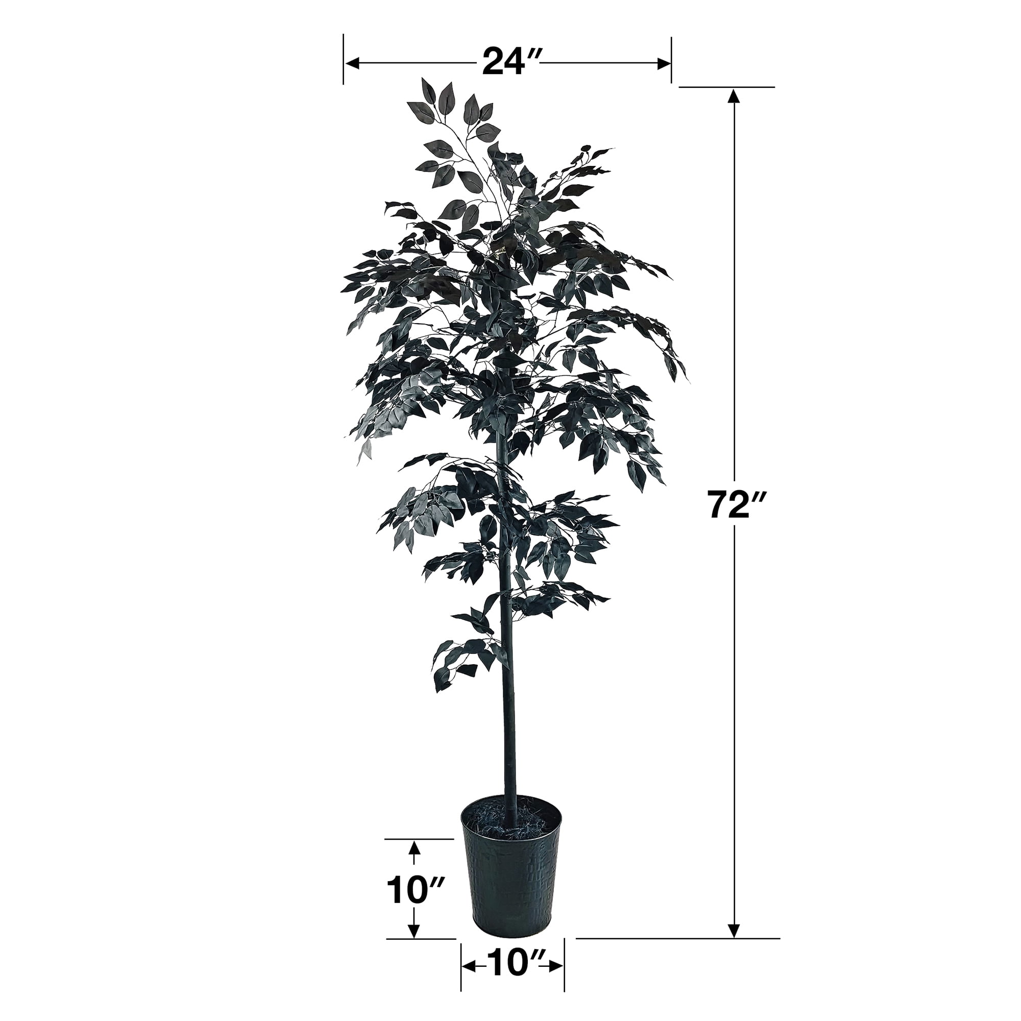 Artificial Tree, 6ft Artificial Designer Black Ficus Tree in a Black Embossed Metal Pot by LCG Florals, Faux Designer Fake Indoor Tree for Living Room, Office, and Home Décor