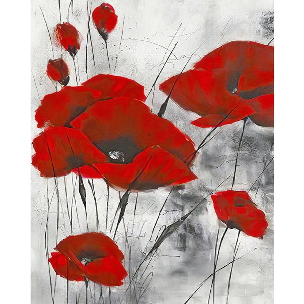 Cuadros Decorativos Punto de cruz completo 11CT Flor roja Estampado bordado DIY Impreso Arte de la pared Artesanía JShteea Nuevos Originales