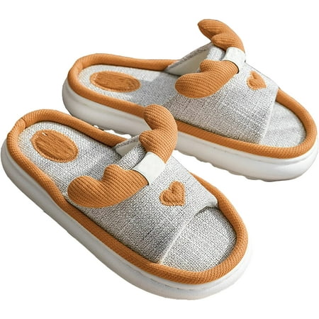 

CoCopeaunt Women s Slippers Cute Elk Slippers Animal Slippers Linen Slippers Open Toe Home Slippers Spring and Autumn Slippers