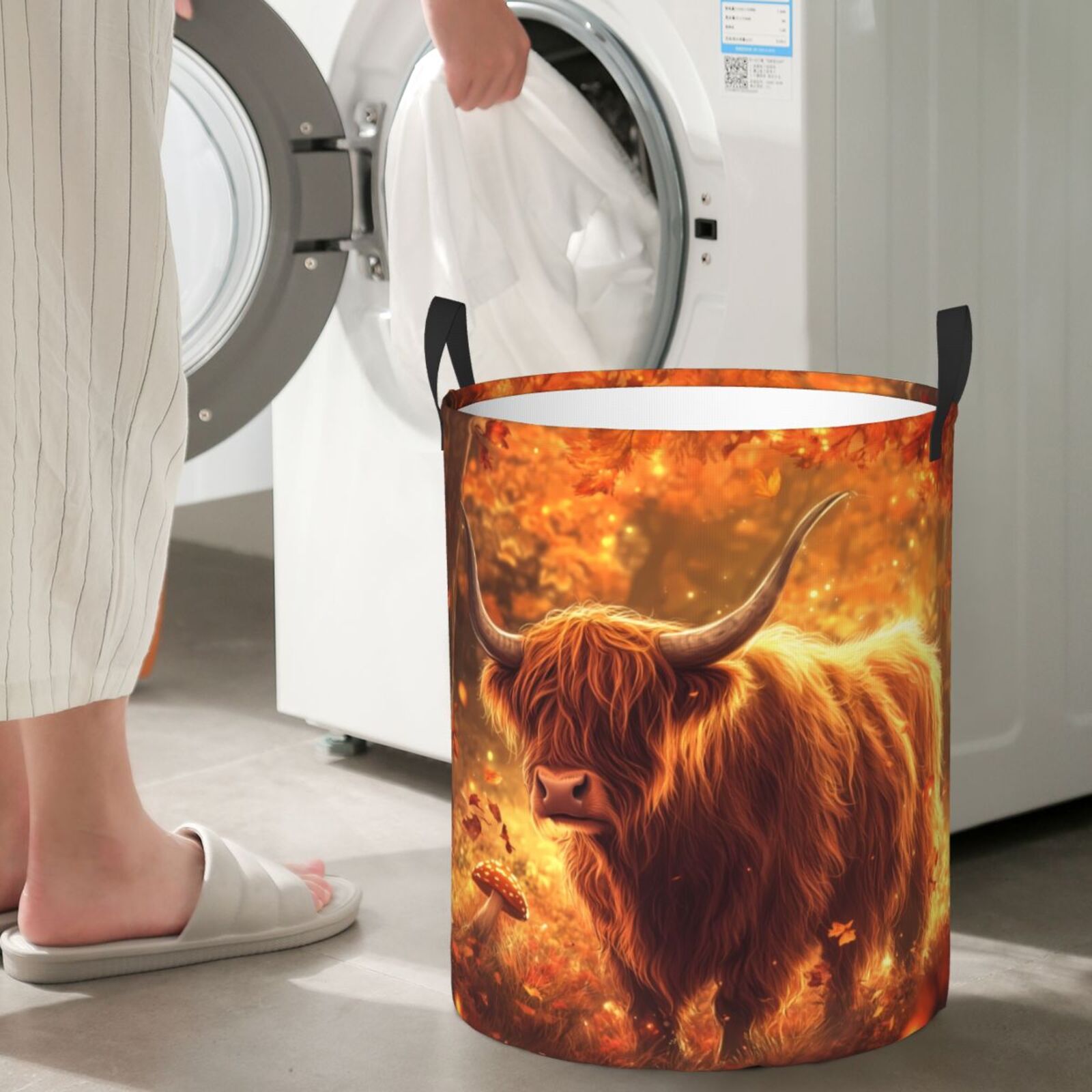 Large Laundry Basket with Handles - Golden Cute Cow Serenity Kids Baby Dirty Clothes Laundry Hamper for Bedroom Aesthetic