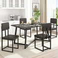 thumbnail image 6 of UHOMEPRO 5 Piece Dining Room Set, Modern Dining Table Set with Faux Marble Tabletop and 4 Leatherette Upholstered Chairs for 4 Persons, Rectangle Kitchen Table Set Dining Set for Dining Room, Brown, 6 of 13