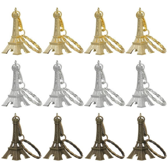 CIMAXIC Porte-Clés 12 Pcs Porte-Clés Rétro Tour Eiffel Mini Porte-Clés Pendentif Décorations (Doré/argent/bronze), 3.94"X0.79"X1.97 Pouces