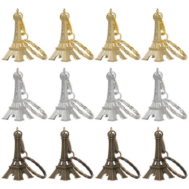 CIMAXIC keyring 12pcs Retro Keyring Eiffel Tower Key Chain Mini Keychain Pendant Decorations (Golden/Silver/Bronze),3.94"X0.79"X1.97"