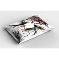 thumbnail image 2 of Ambesonne Nature Pillow Sham 2 Pack, Lily Birds Watercolor, 26"x20", Orange and Blue, 2 of 3