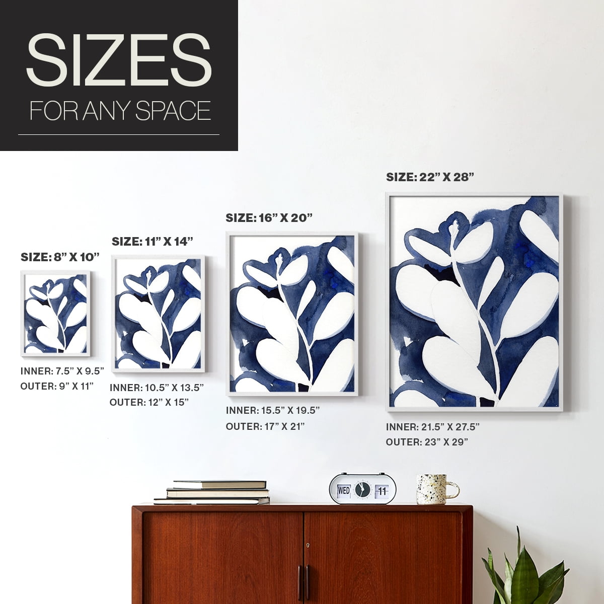 Blue Eucalyptus II Framed Print in White Solid Wood Framed Print No Nail Hanging