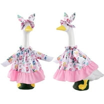 Easter Porch Goose Outfit Set, 1 Hat   1 Dress, Floral Egg Pattern Long-Sleeve Ruffled Hem Outfit For Teens & S, Spring Holiday Party Outfit