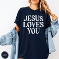 thumbnail image 2 of Jesus Loves You Retro T-shirt Bible Inspired Vintage Graphic Tshirt Christian Faith Based Apparel Religious Youth Group Shirt, 2 of 7