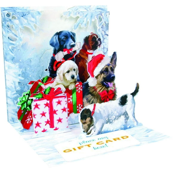 Up With Paper Pop-Up Treasures Gift Card Holder Greeting Card - Christmas Dogs