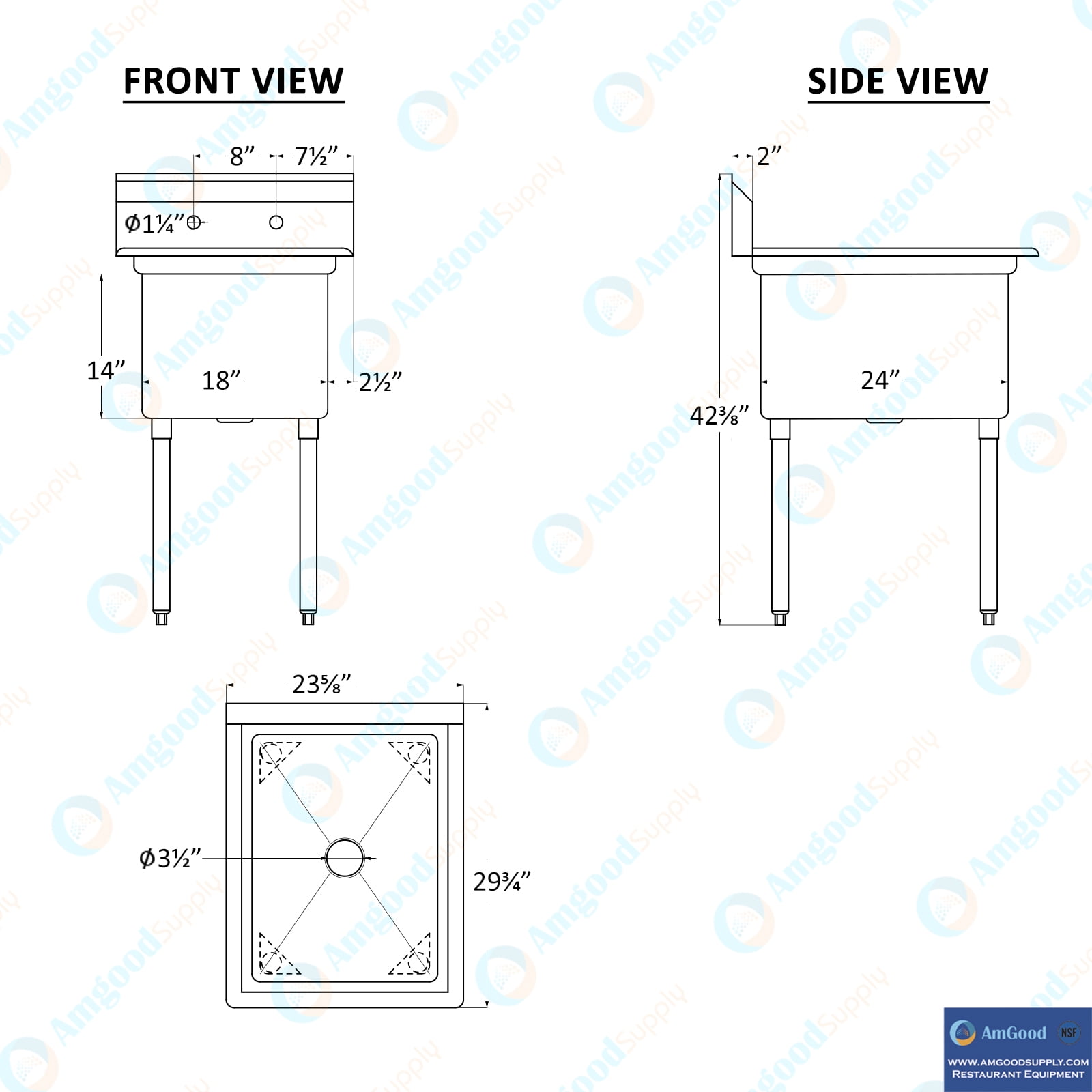 30 in. x 24 in. Commercial Stainless Steel One Compartment Sink With 18 in. x 24 in. x 14 in. Bowl and Faucet