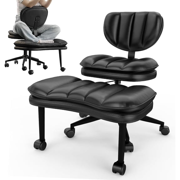 Cross Legged Office Chair, Ergonomic Cloud Criss Cross Desk Chair, Meditation Chair with Wheels, Height Adjustable Seat for ADHD, Wide Kneeling Chair with Back Support, Black