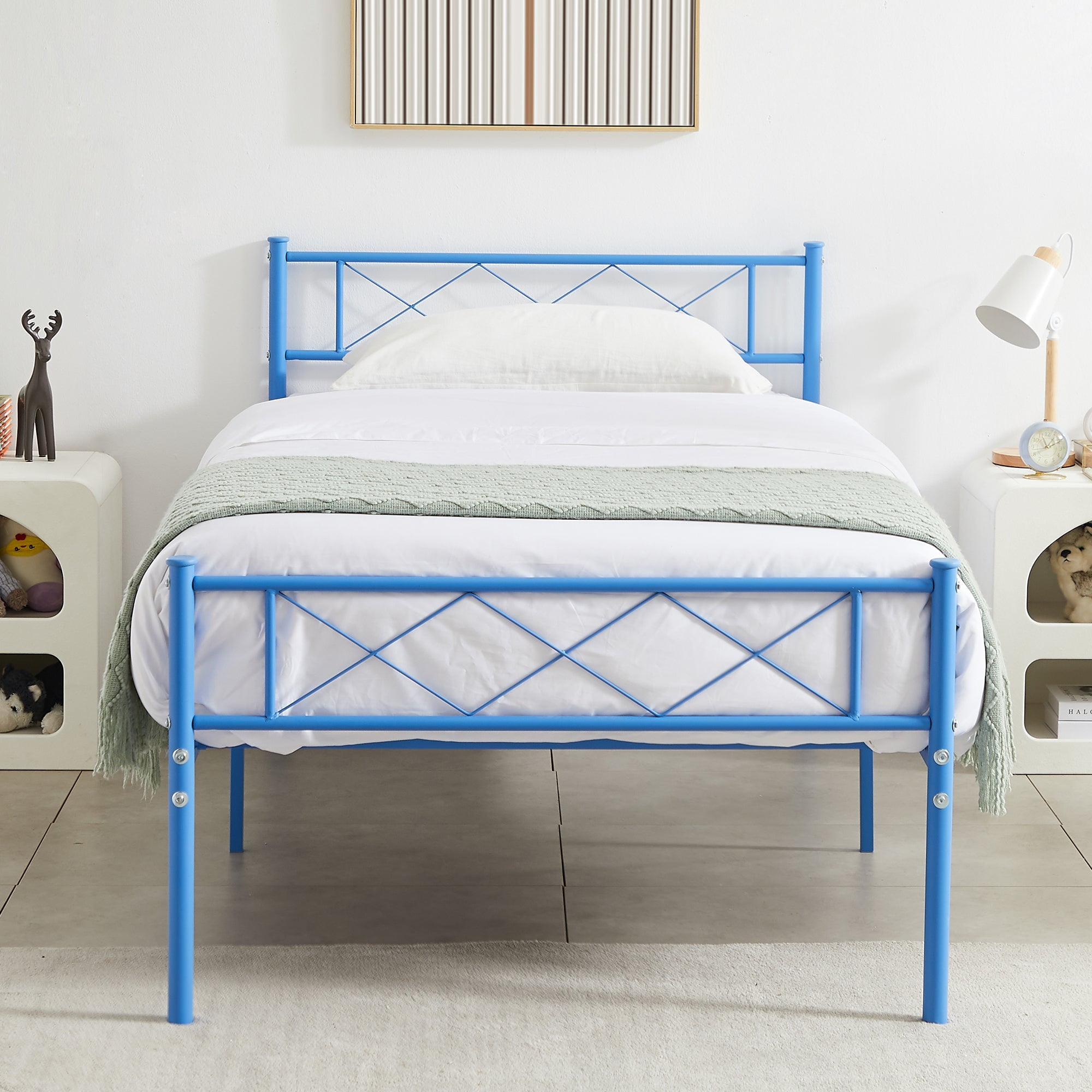 VECELO Twin Size Metal Bed Frame With Headboard, Modern Platform Bed ...