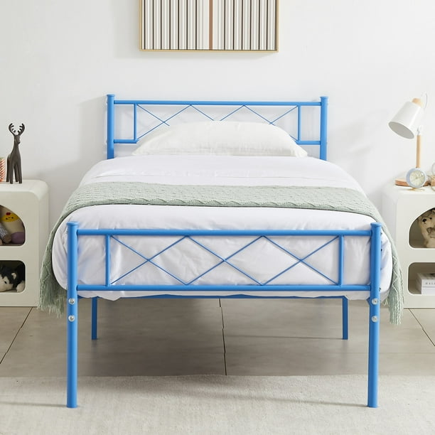 VECELO Twin Size Metal Bed Frame with Headboard, Modern Platform Bed