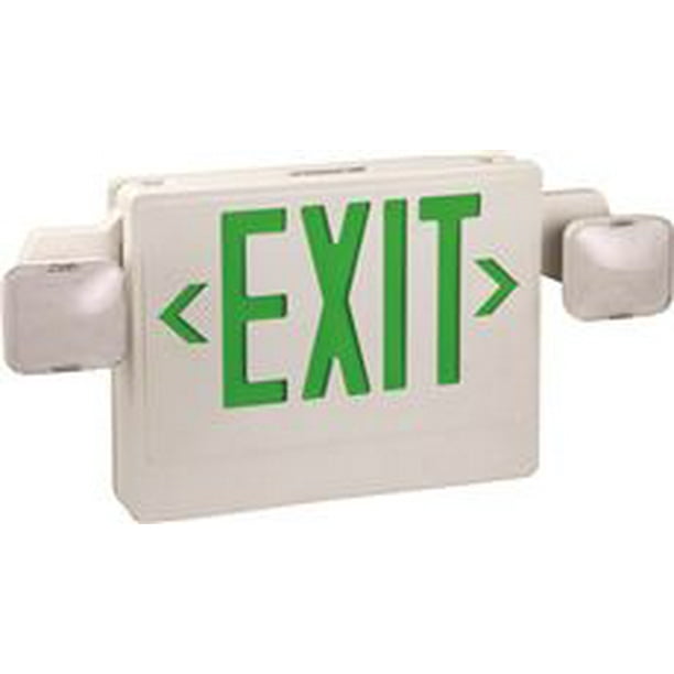 Monument Emergency Exit Led Combo With Green Letters, 2 Led Lamp Heads