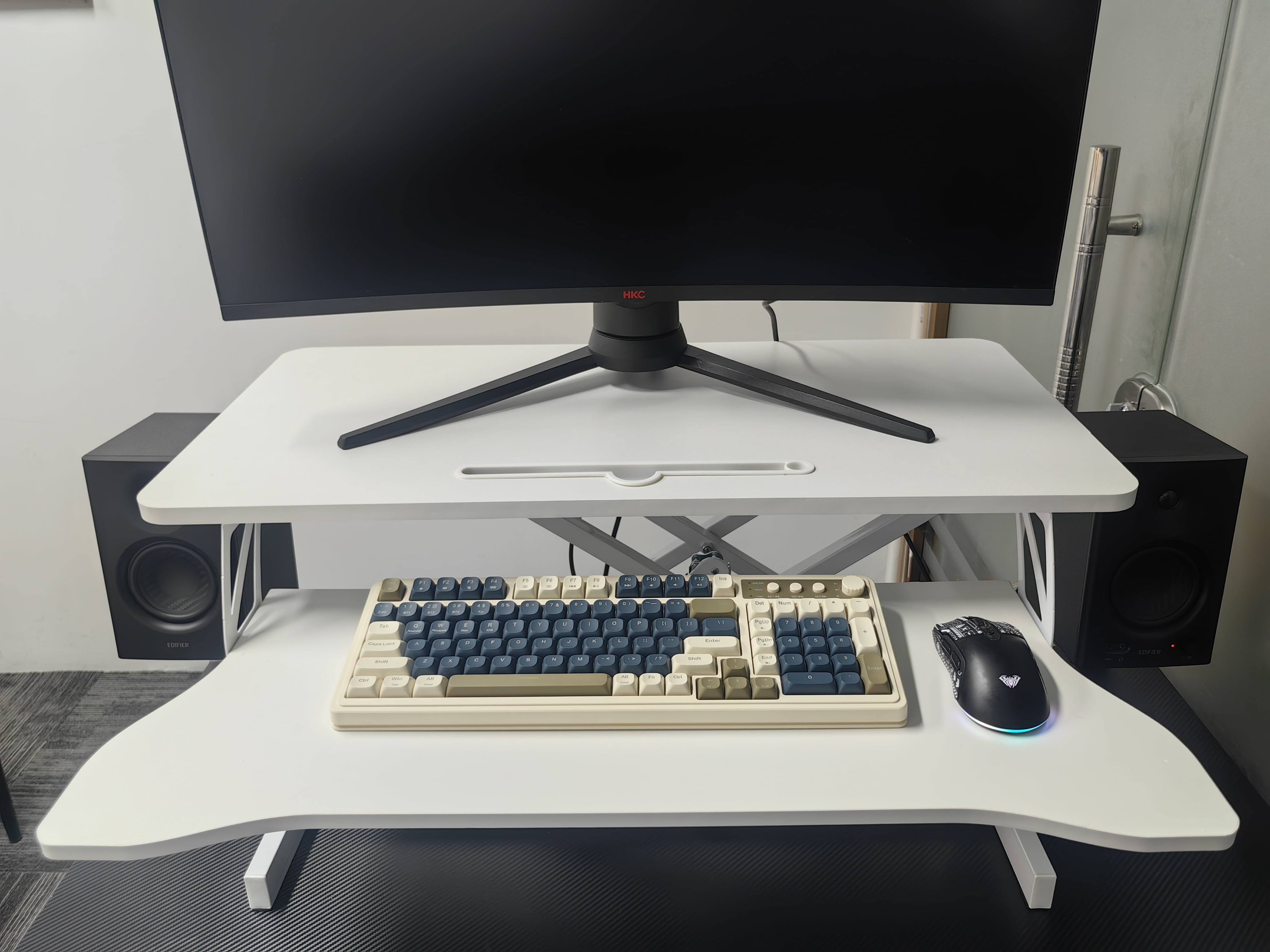 Jopath 32" Desk Converter,Height Adjustable Standing Desk Converter for Home Office,Dual Monitor and Laptop Workstation with Wide Keyboard Tray,White