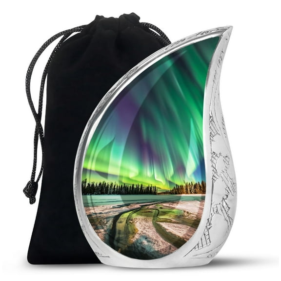 Aurora Borealis Cremation Urns for Adult Ashes Women, Urns for Ashes Adult Male, Cremation Urns for Ashes for Men, Urns for Ashes Adult Female Mother Size 10inch, Large Metal Urn, Decorative Urns