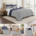 thumbnail image 6 of Quilts Full Size Bedding Set, Navy Blue Striped Lightweight Quilted Comforter, Contemporary Geometric Art Rustic Soft Reversible Bedspread Coverlet with Pillow Covers for All Season, 78" x 90", 6 of 9